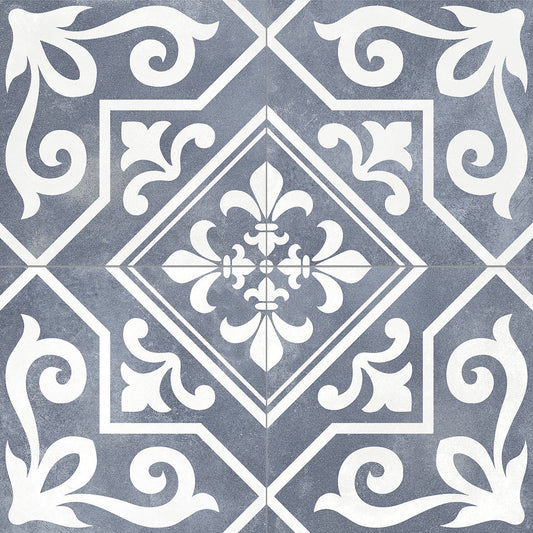 Xabia Blue Reverse Patterned Matt Porcelain Tile 452x452mm