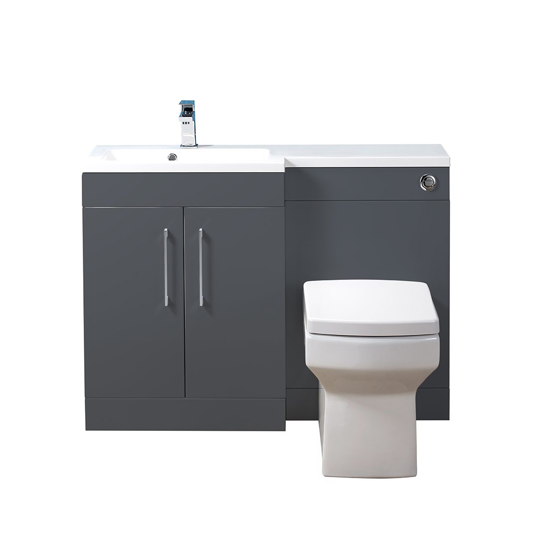 Elegant Haven Lomond 1100 Gloss Anthracite L Shaped Slim Left Hand Unit And Basin 58504-57604-5