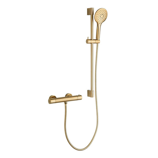 Aden Gold Round Exposed Thermostatic Bar Valve & Slide Rail Shower Kit