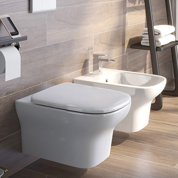 IMEX Grace Rimless Wall Hung White WC Bowl And Soft Close Seat 500mm