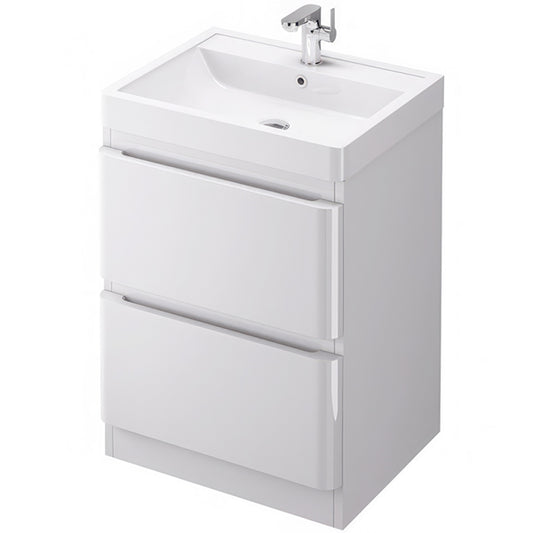 IMEX Flite White 600mm Double Drawer Floor Standing Unit And Basin