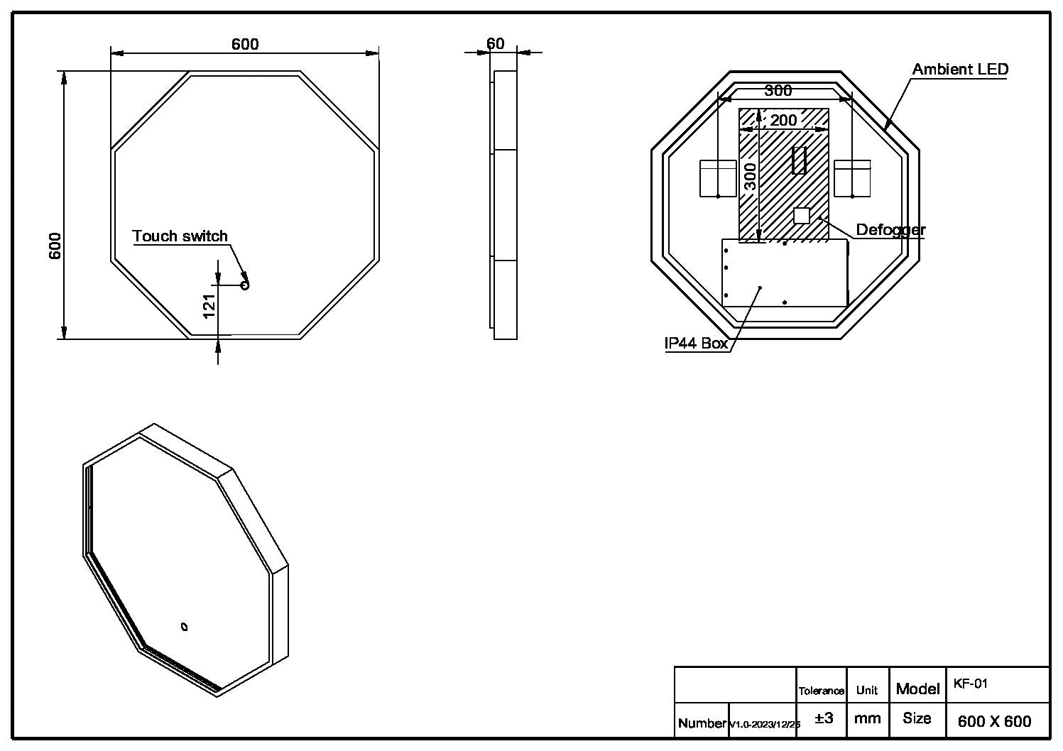 Passa Octagonal Mirror Brushed Brass 600×600