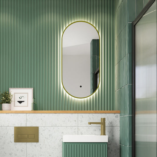 Aubrey Slim LED Mirror Brushed Brass 400×800