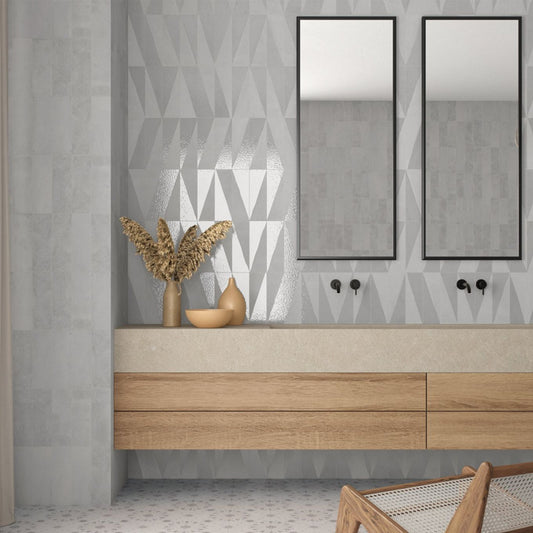 Prezza Silver Diagonal Decor Matt & Glossy Porcelain Brick Tile 100x300mm