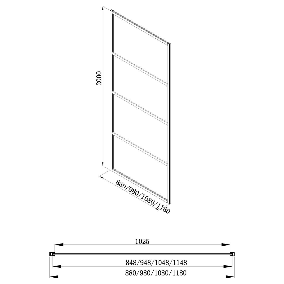 Amien Matt Black Horizontal Framed Shower Screen 1080mm