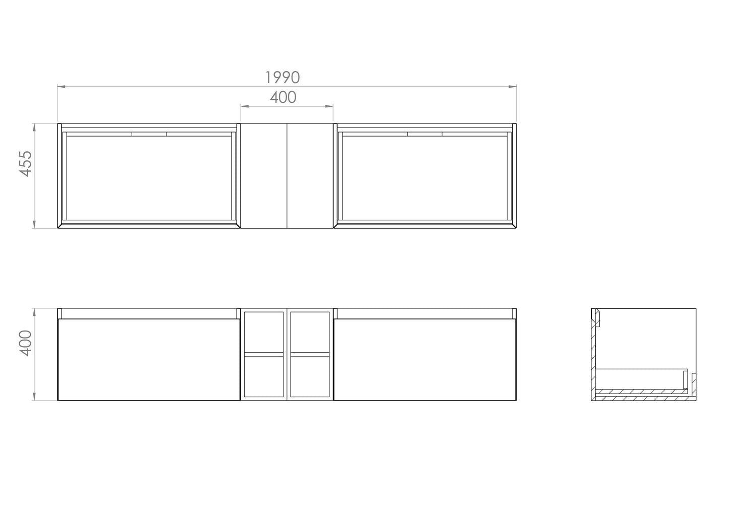 Saneux 200cm Kit - 2 x 80cm 1 Drawer Wall Mounted Unit, 2 x 20cm Spacers & Countertop