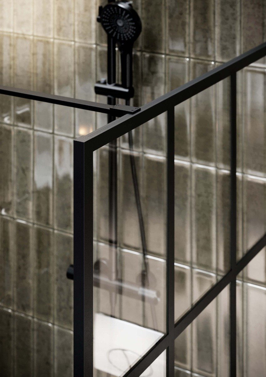 Amien Matt Black Grid Framed Shower Screen 1080mm