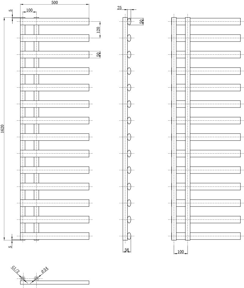Dunwell Matt Black Designer Heated Towel Rail 1610x500mm