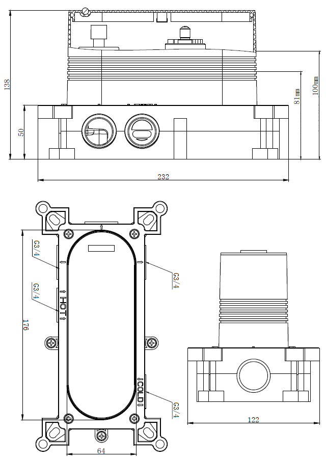 Core Concealed Valve Body (2 outlet) Universal
