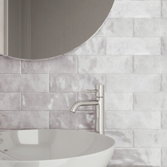 Borneo Soft Grey Crackle Gloss Porcelain Tile 65x200mm