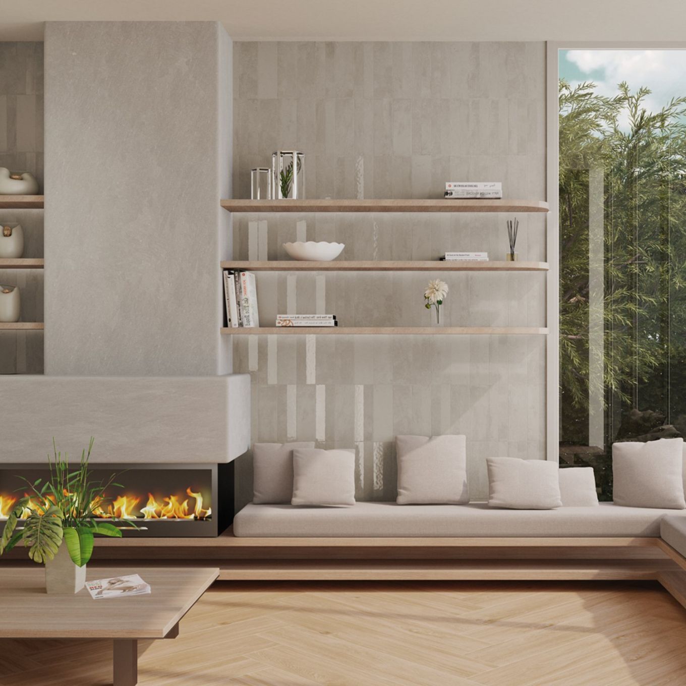 Prezza Beige Decor Line Matt & Glossy Porcelain Brick Tile 100x300mm