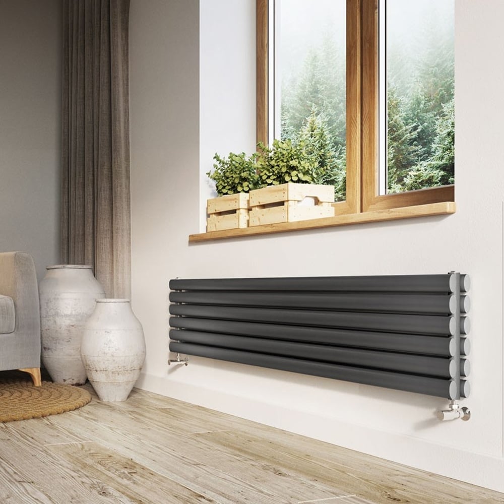 Islington Grey Double Horizontal Radiator 350x1800mm