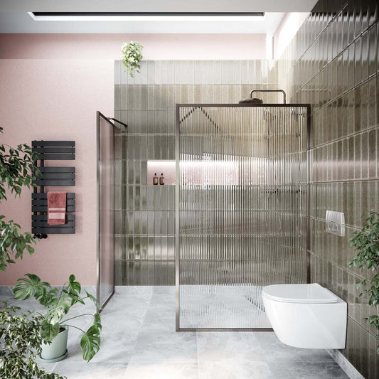 Amien Gunmetal Framed Fluted Glass Shower Screen 1180mm