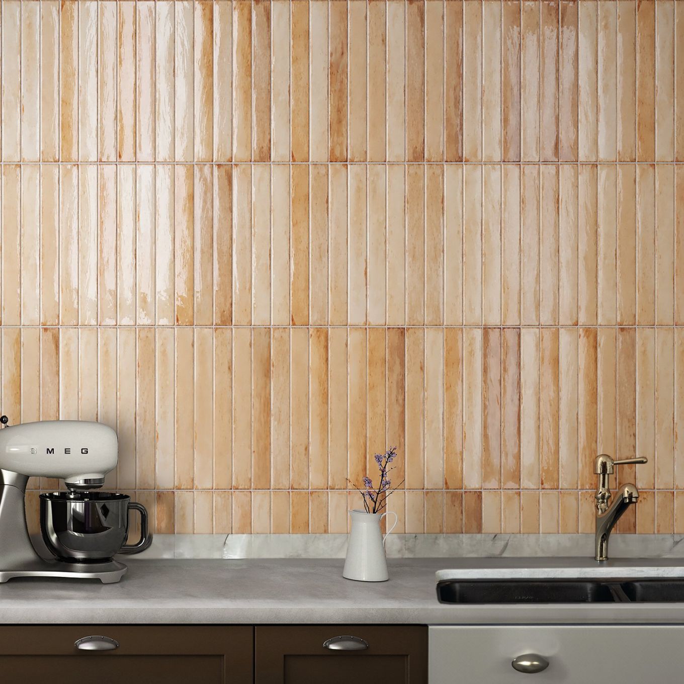 Capri Capuccino Beige Gloss Ceramic Brick Tile 400x50mm