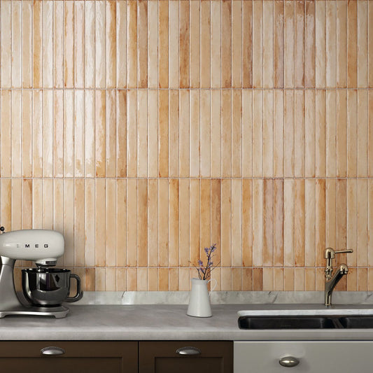Capri Capuccino Beige Gloss Ceramic Brick Tile 400x50mm