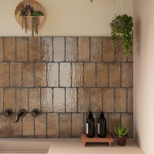 Inca Marron Brown Glossy Porcelain Brick Tile 150x316mm