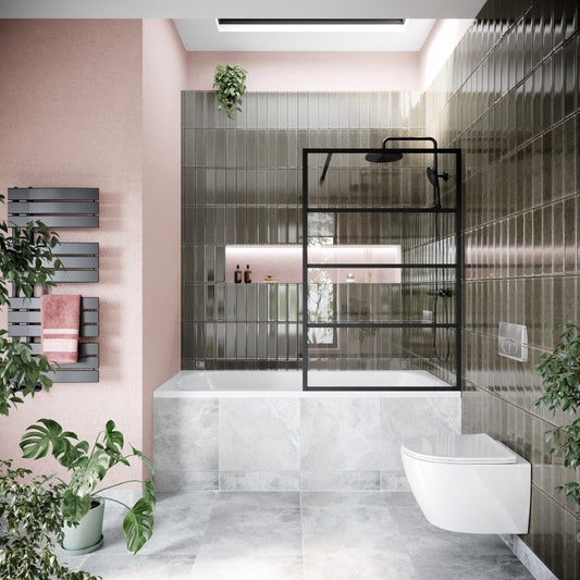 Amien Matt Black Horizontal Framed Bath Screen 1500x800mm