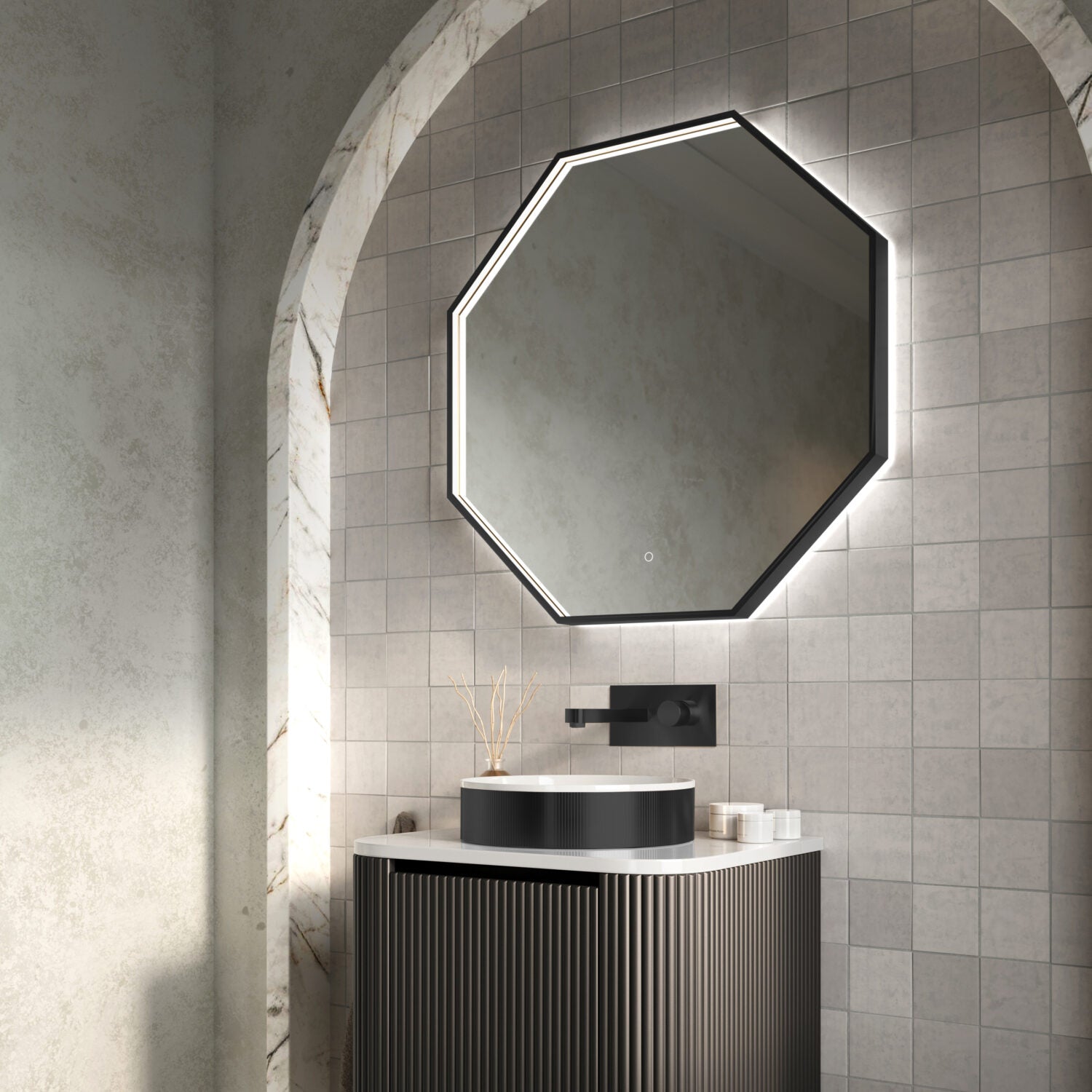 Passa Octagonal Mirror Matte Black 800×800