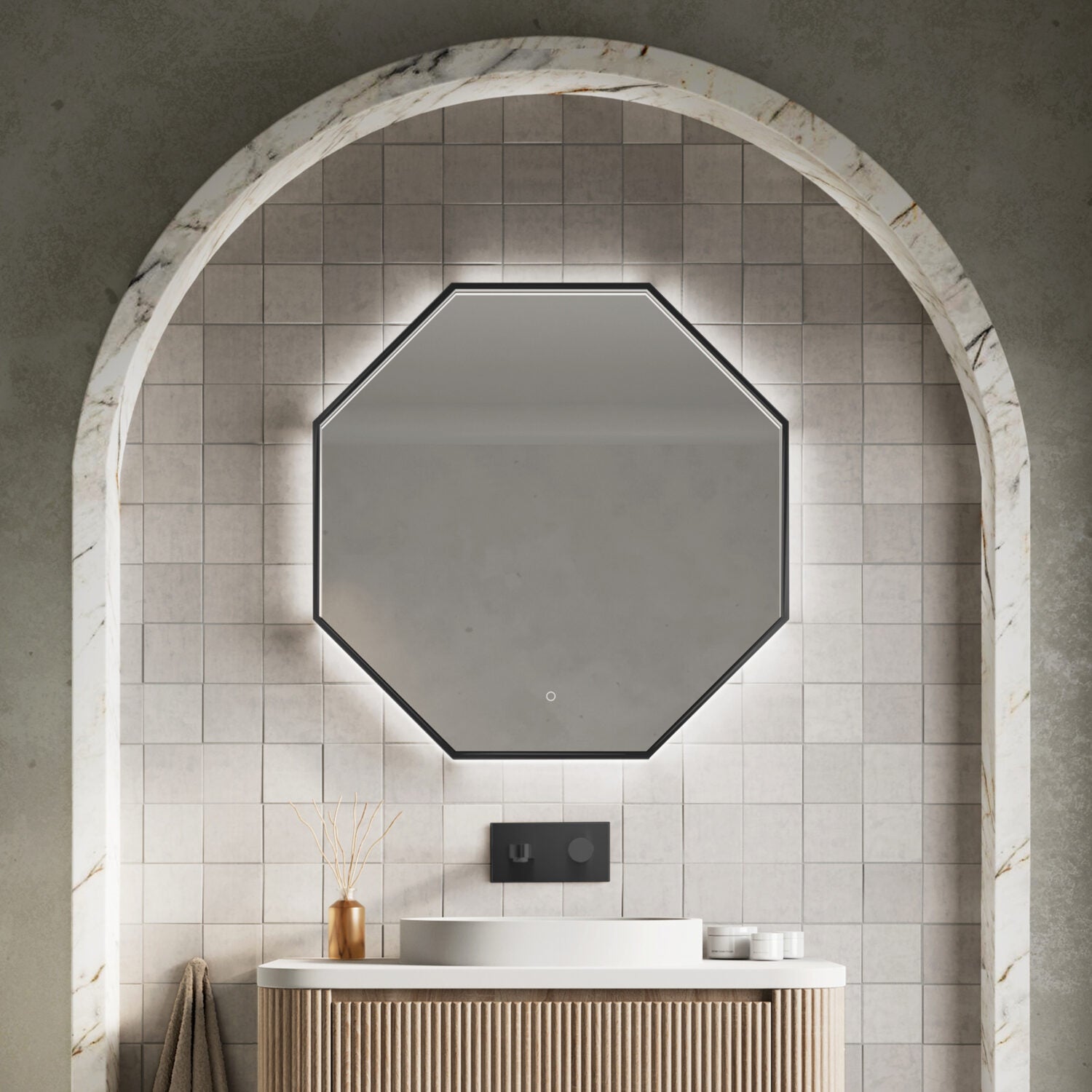 Passa Octagonal Mirror Matte Black 600×600