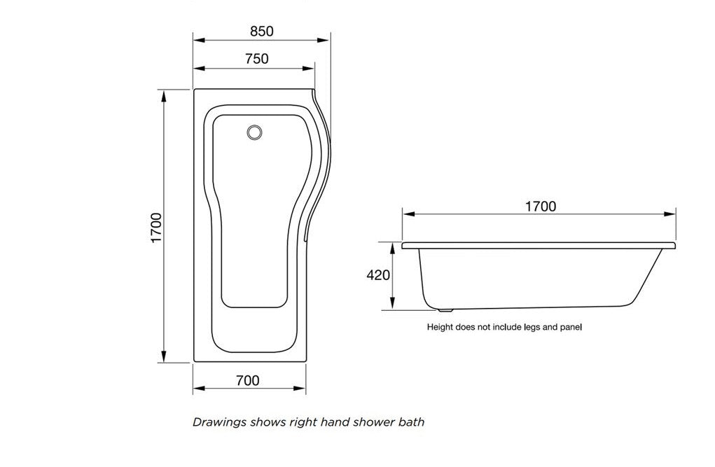 P Shape Shower Bath Right