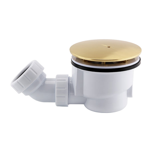 90mm fast flow Brushed Brass shower waste including angle compression connector 40mm