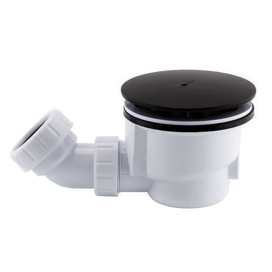 90mm fast flow Matt Black shower waste including angle compression connector 40mm