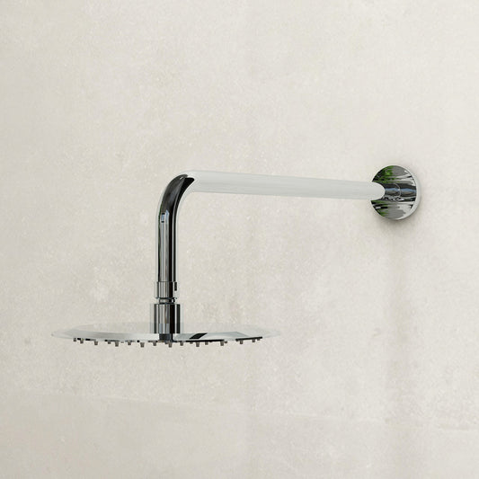 200mm stainless steel round slimline showerhead and design brass shower arm in Chrome