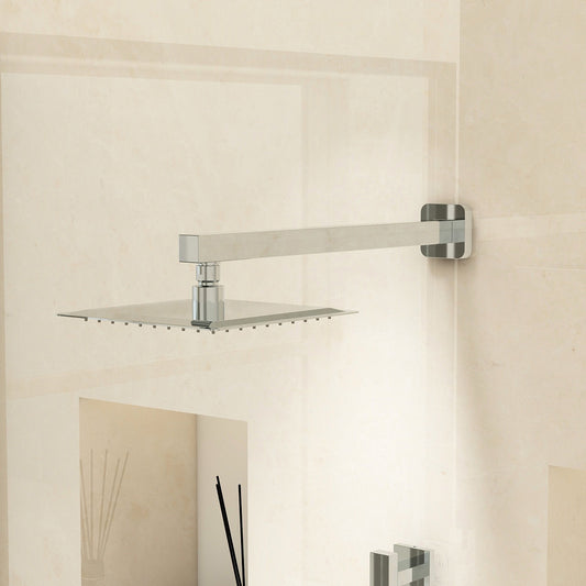 200mm Stainless Steel square slimline showerhead and square brass shower arm
