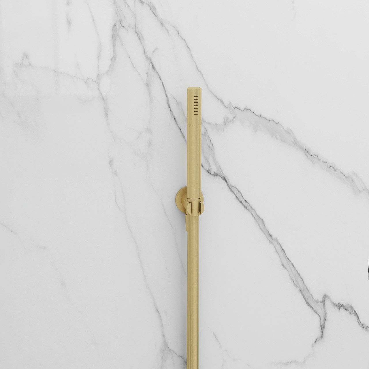 Arco pencil brushed brass shower handset with smooth hose and wall outlet elbow