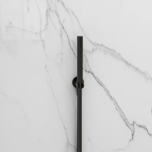 Arco pencil matt black shower handset with smooth hose and wall outlet elbow