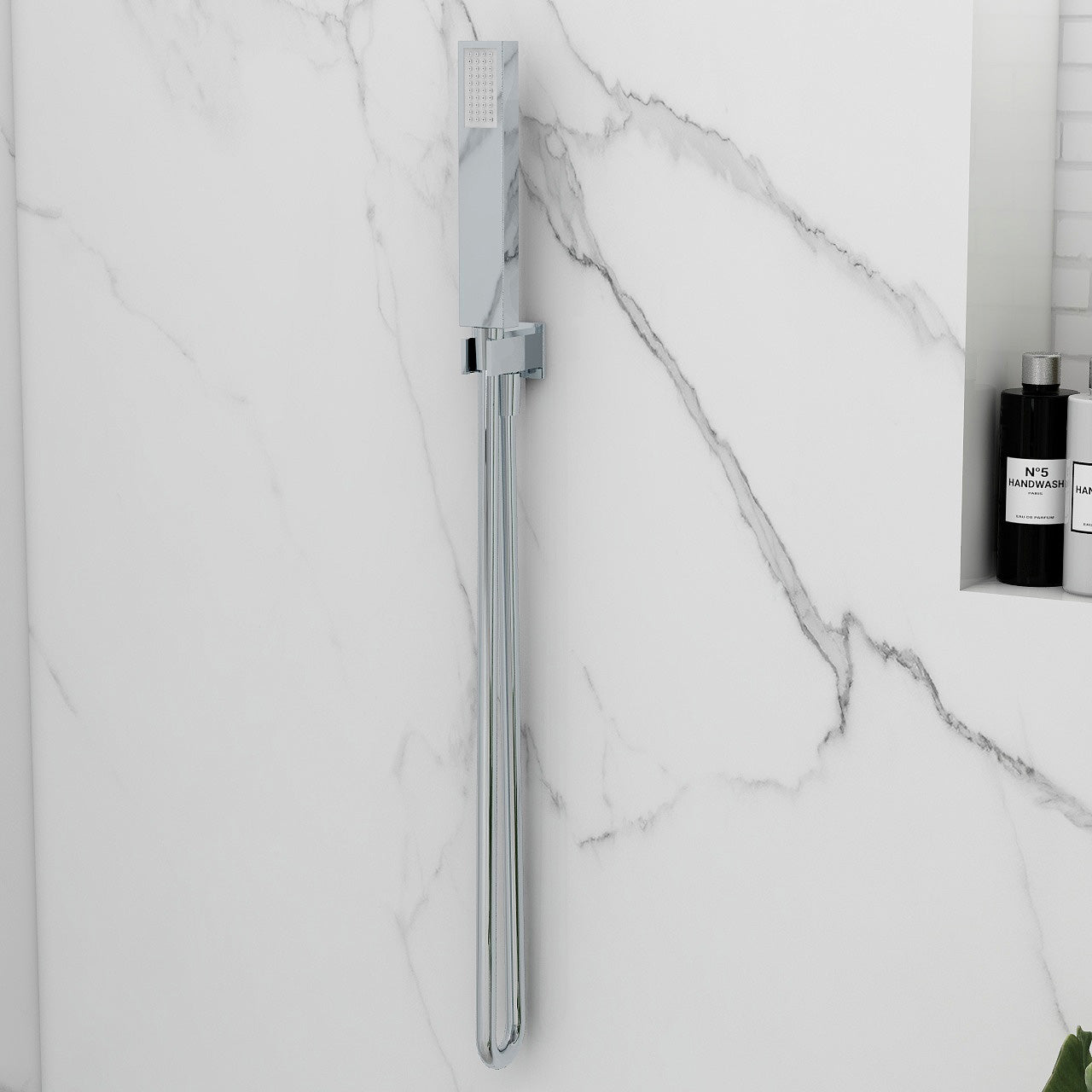 Bloque shower handset with braided hose and wall outlet elbow