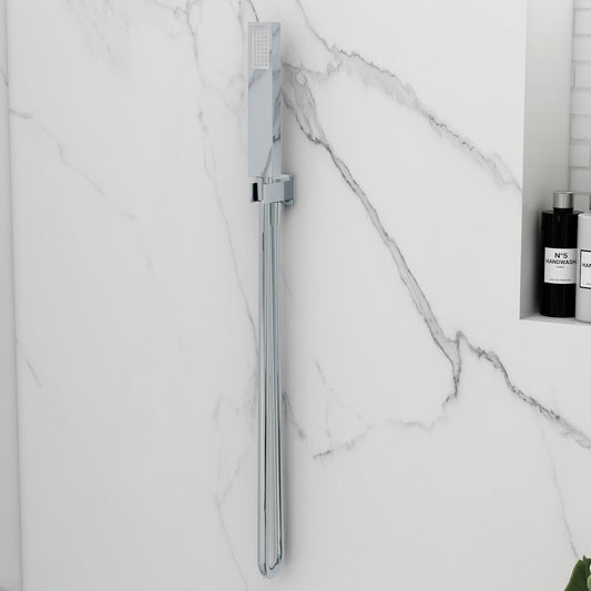 Bloque shower handset with braided hose and wall outlet elbow