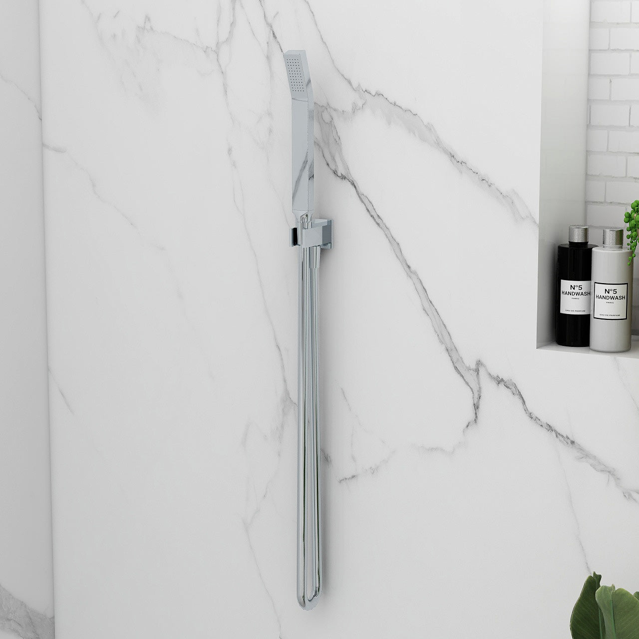 Bloque brass shower handset with smooth hose and wall outlet elbow