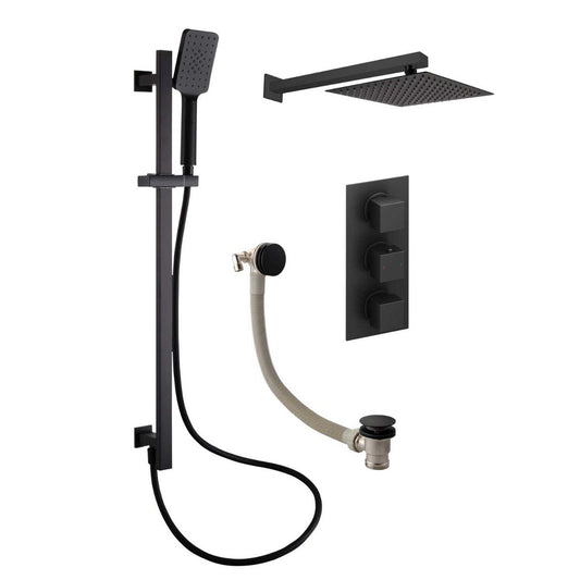Zena Matt Black Square Triple Outlet Shower Pack