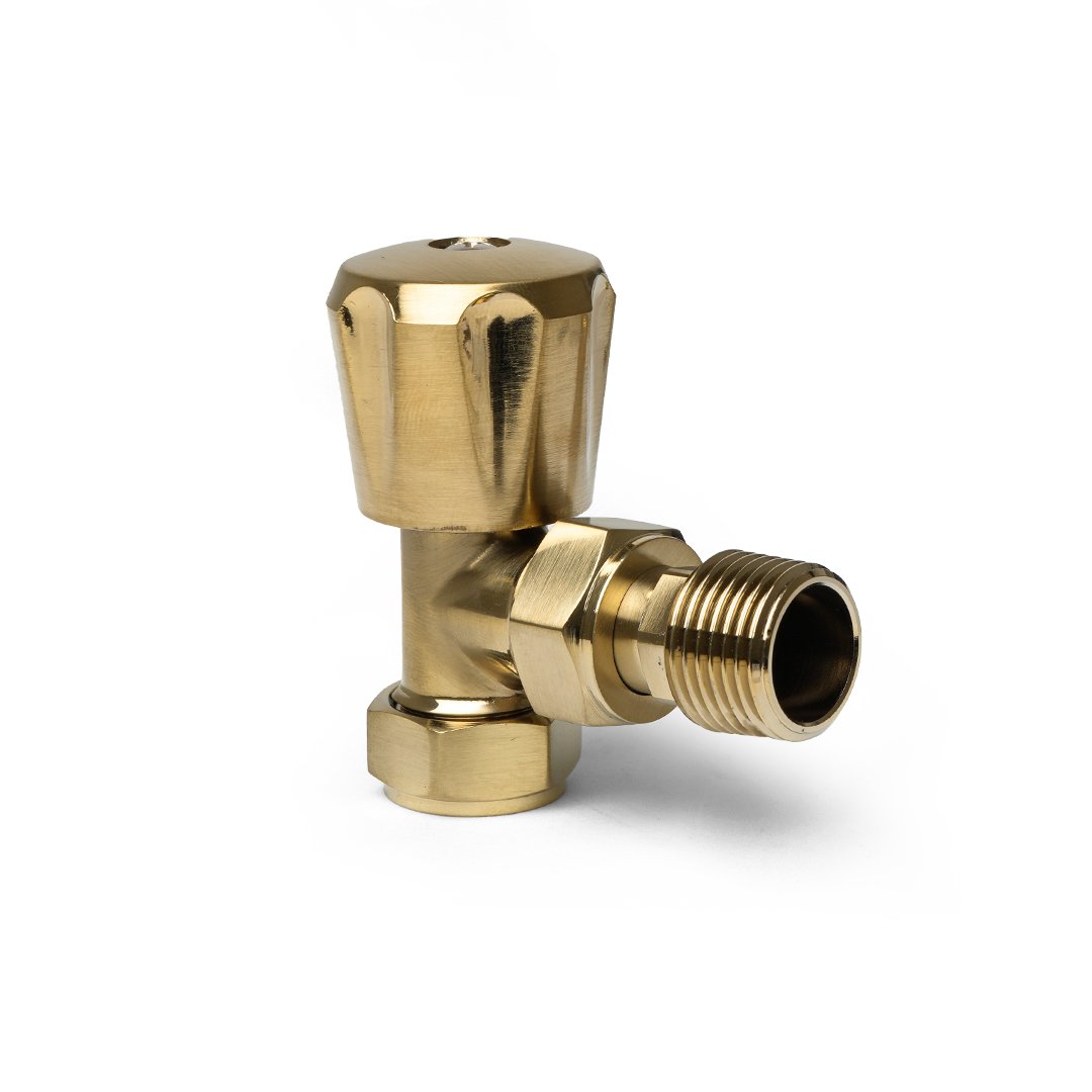 Thermostatic Brushed Gold Angled Pair of Radiator Valves