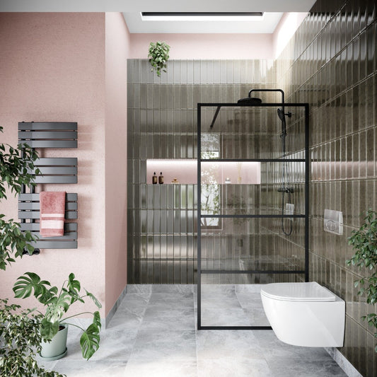Amien Matt Black Horizontal Framed Shower Screen 880mm
