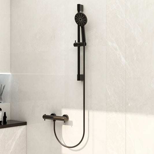 Ravine cool touch, easy fix, thermostatic shower set with slide rail, hose and multifunction handset in matt black