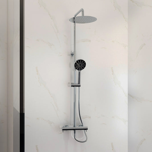 Ravine Cool Touch, Easy Fix, Thermostatic Shower Set in Chrome with Fixed overhead shower and Multifunction adjustable Handset