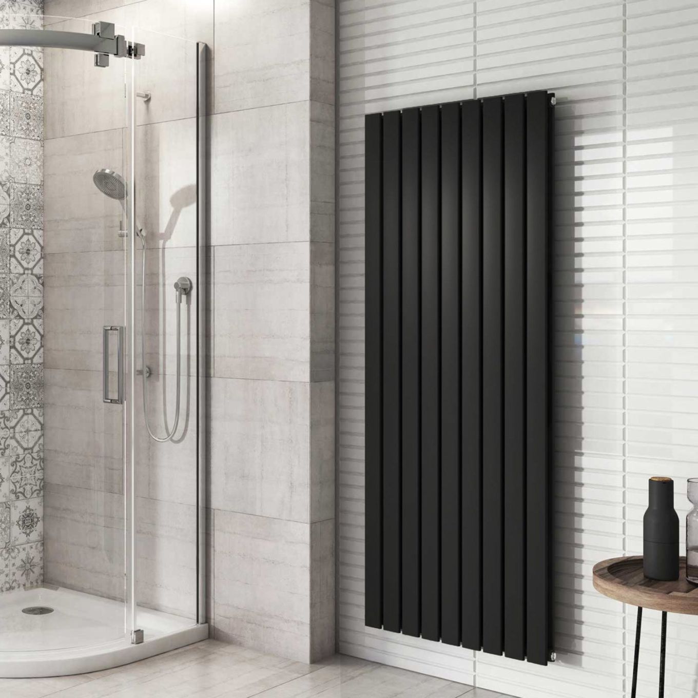 Perth Matt Black Double Vertical Flat Panel Radiator 1600x610mm