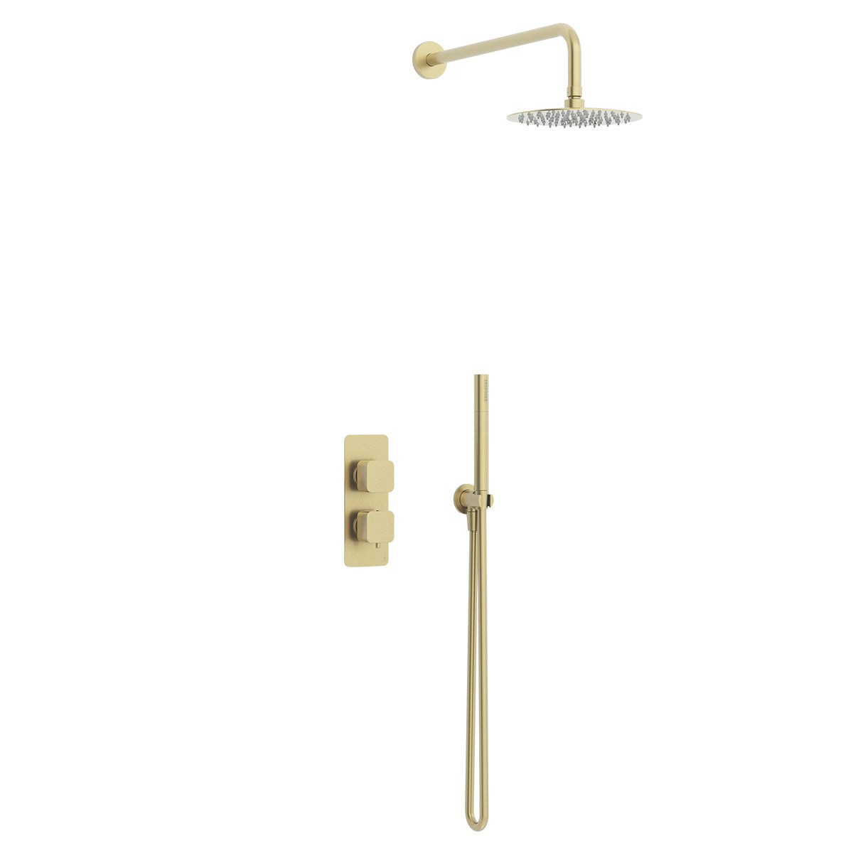 Quadro 2 handle dual diverter shower pack with round accessories in Brushed Brass