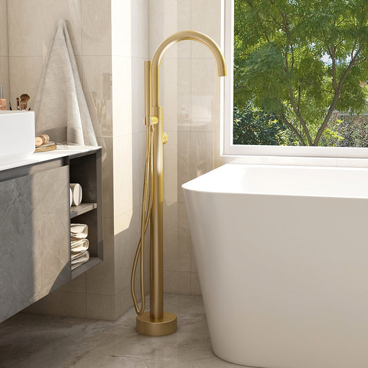 Ravine floor standing bath shower mixer in Brushed Brass with Hose and handset