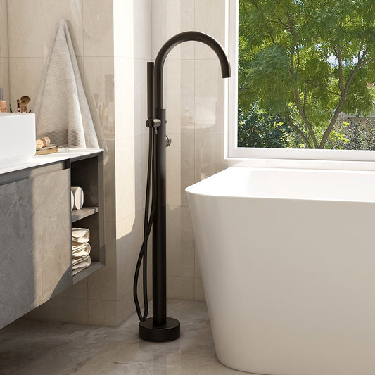 Ravine floor standing bath shower mixer in Matt Black with Hose and handset