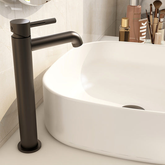 Ravine tall basin mixer in Matt Black with slotted clicker waste