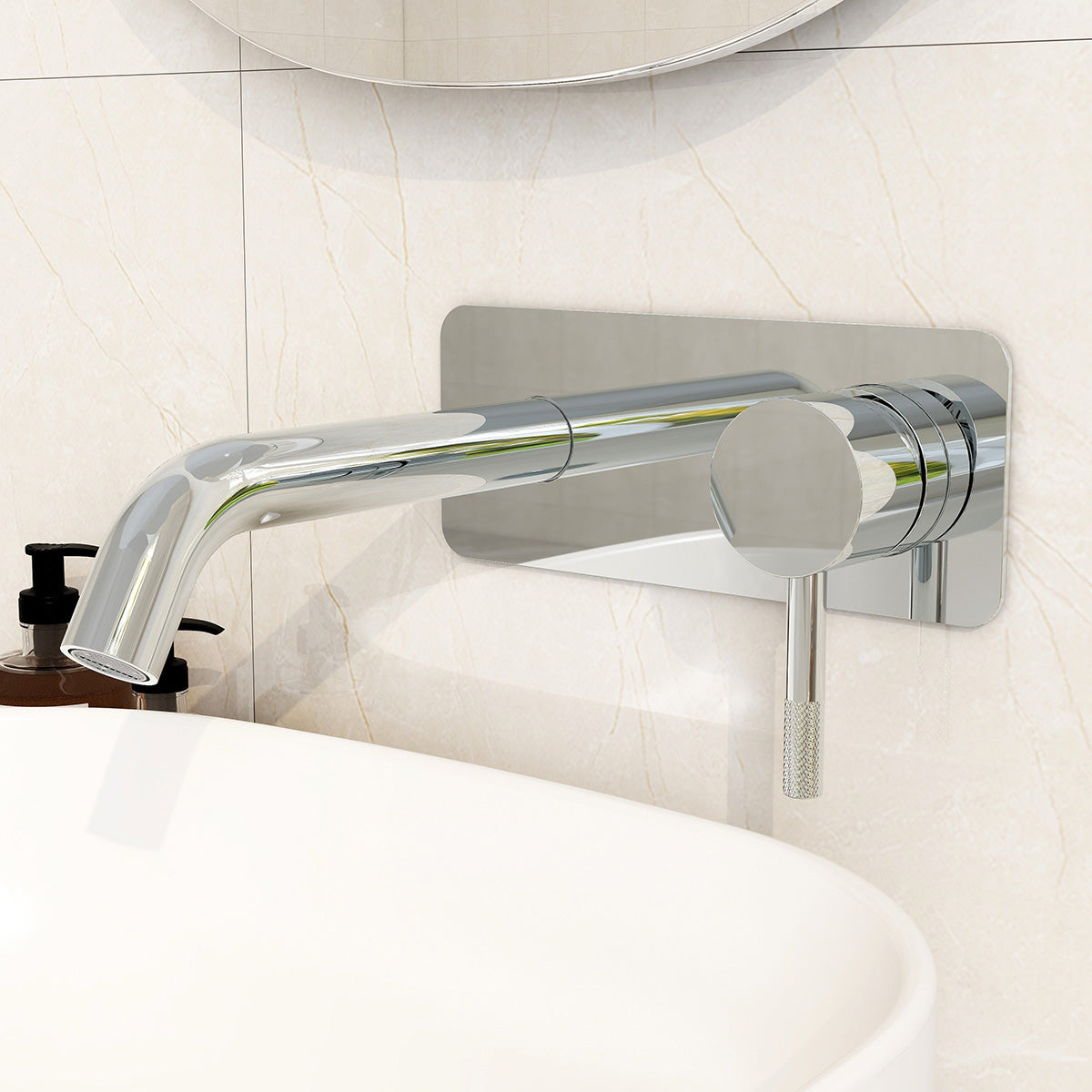 Ravine two hole wall mounted basin mixer in Chrome with slotted clicker waste