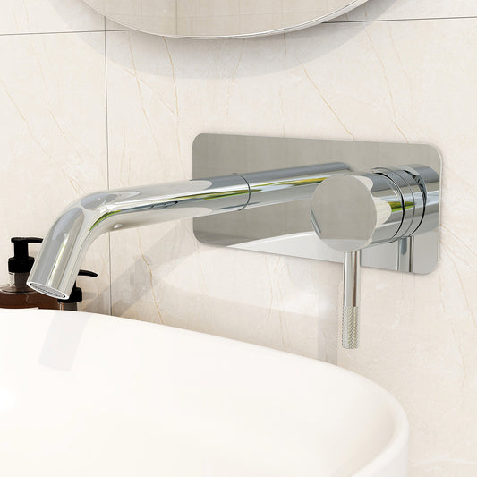 Ravine two hole wall mounted basin mixer in Chrome with slotted clicker waste