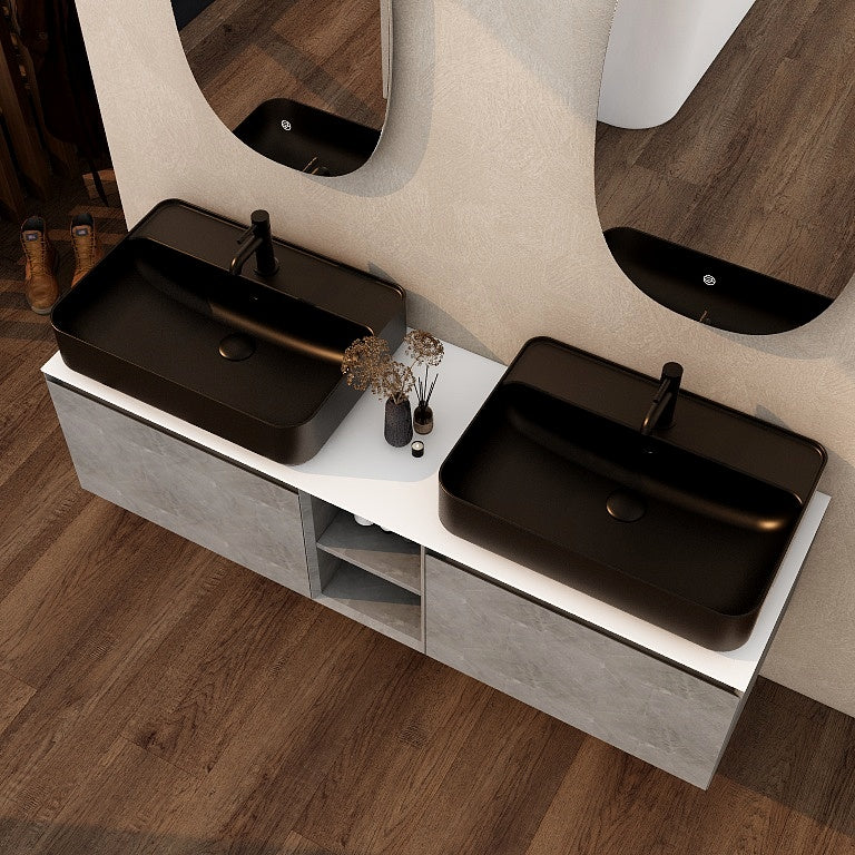 Ravine 600mm Countertop Bowl with one tap hole – black