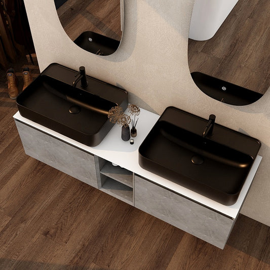 Ravine 600mm Countertop Bowl with one tap hole – black