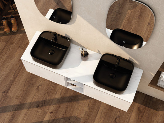 420mm Countertop basin with one tap hole – black
