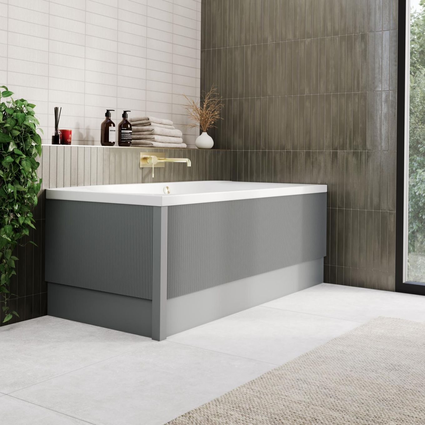 Bryce Ribbed Grey Front Bath Panel 1800mm