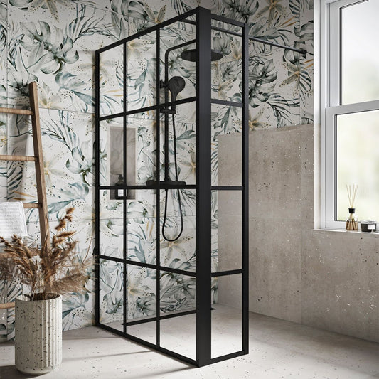 Amien Matt Black Grid Frame Return Panel 300mm